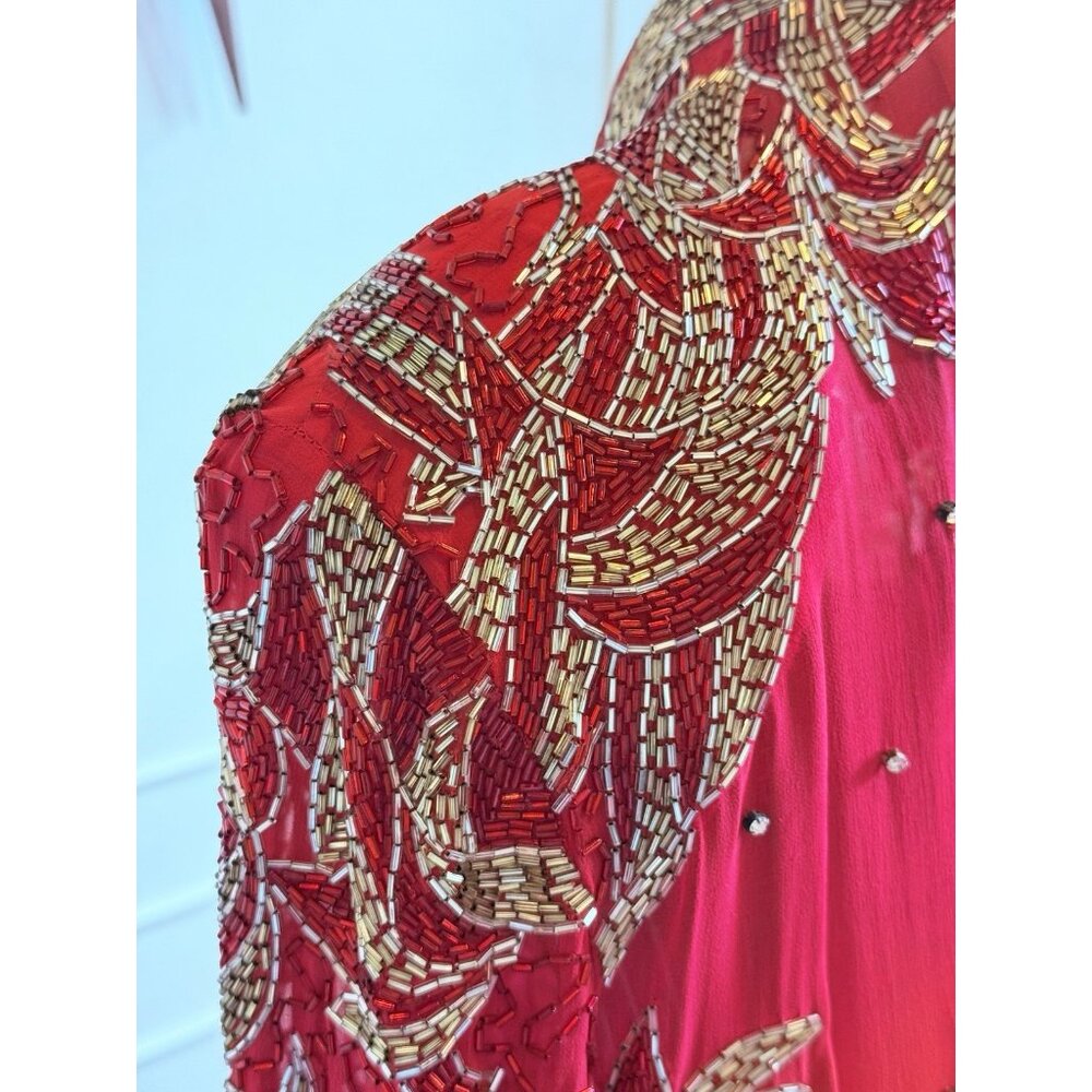 Vintage Beaded Red Evening Dress |  Hollywood Glamour Dress | Red Beaded Dress - Picture 10 of 13